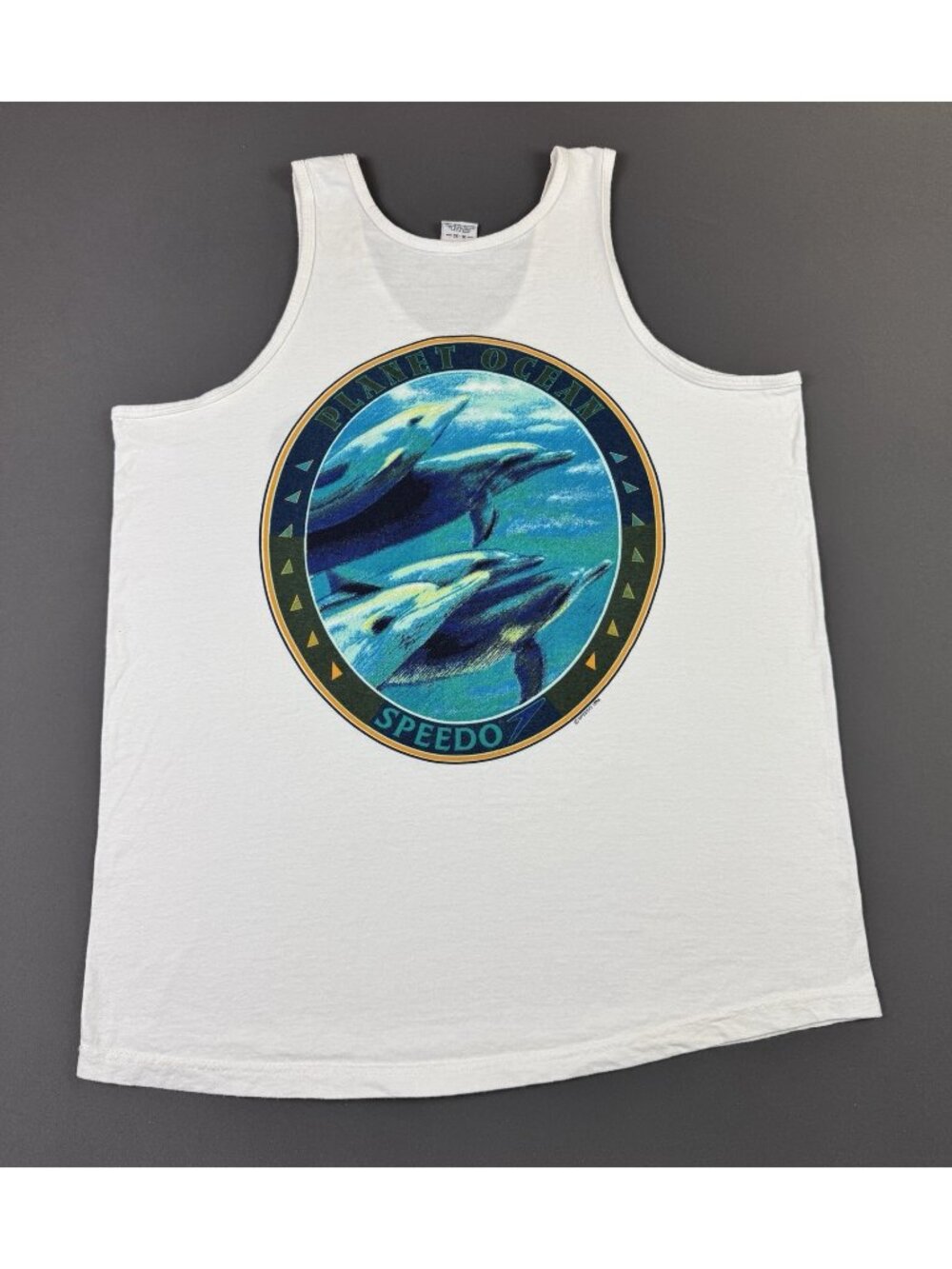 Rare Vintage 90s Speedo Planet Ocean Tank Top XL Art Nature Dolphin USA Made